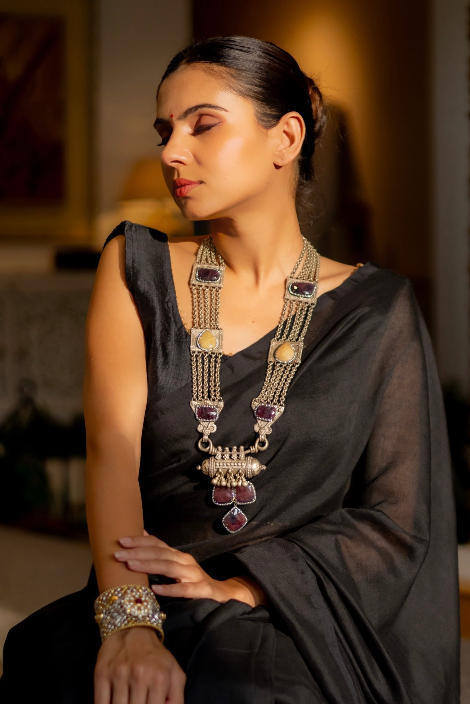 Rajwada Bohemian Set with Multi sapphire stone